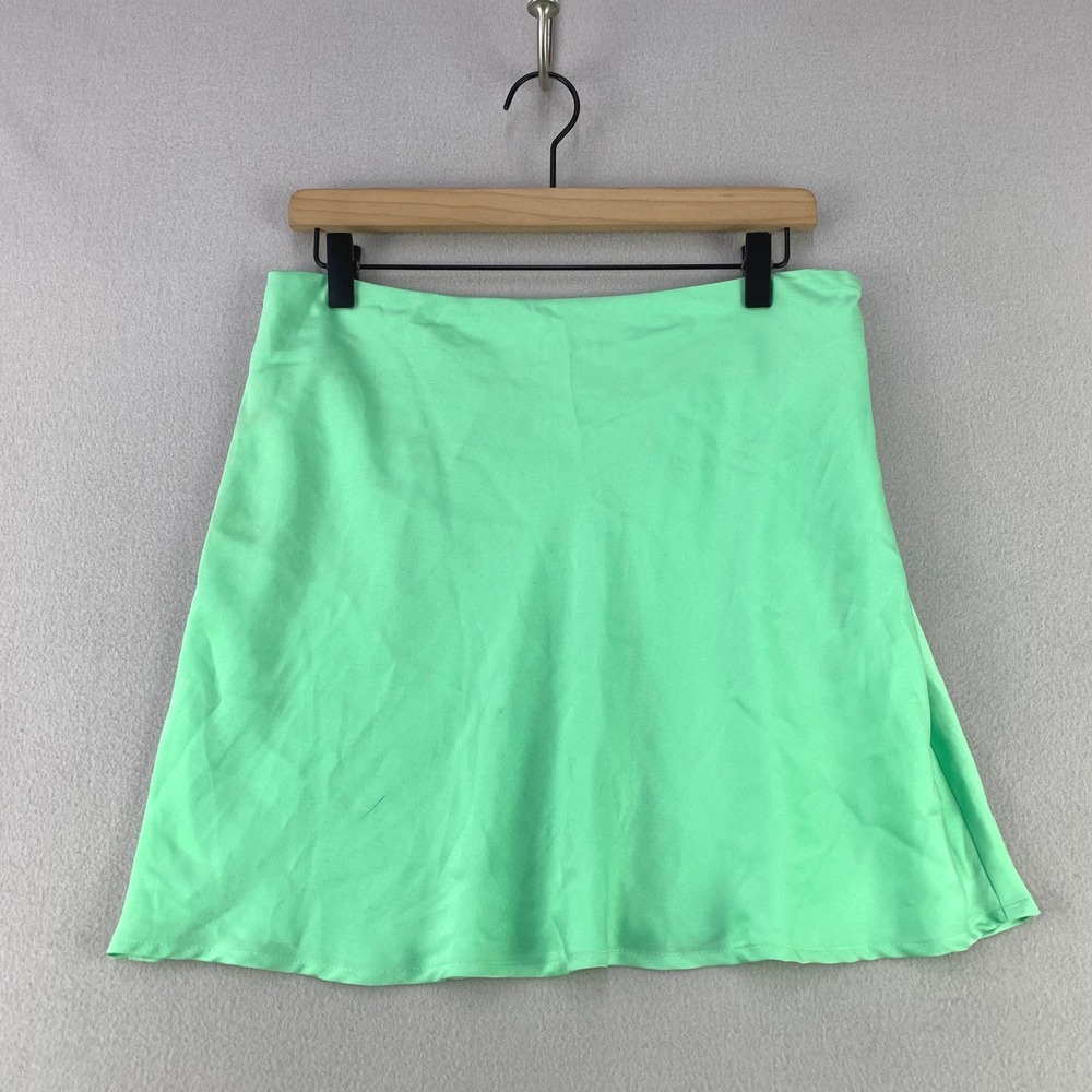 Cotton On Mini Skirt Women Medium Green Satin A-Line Short